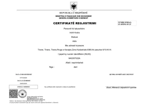 Certifikata e Regjistrimit – Zhbllokime Banjo